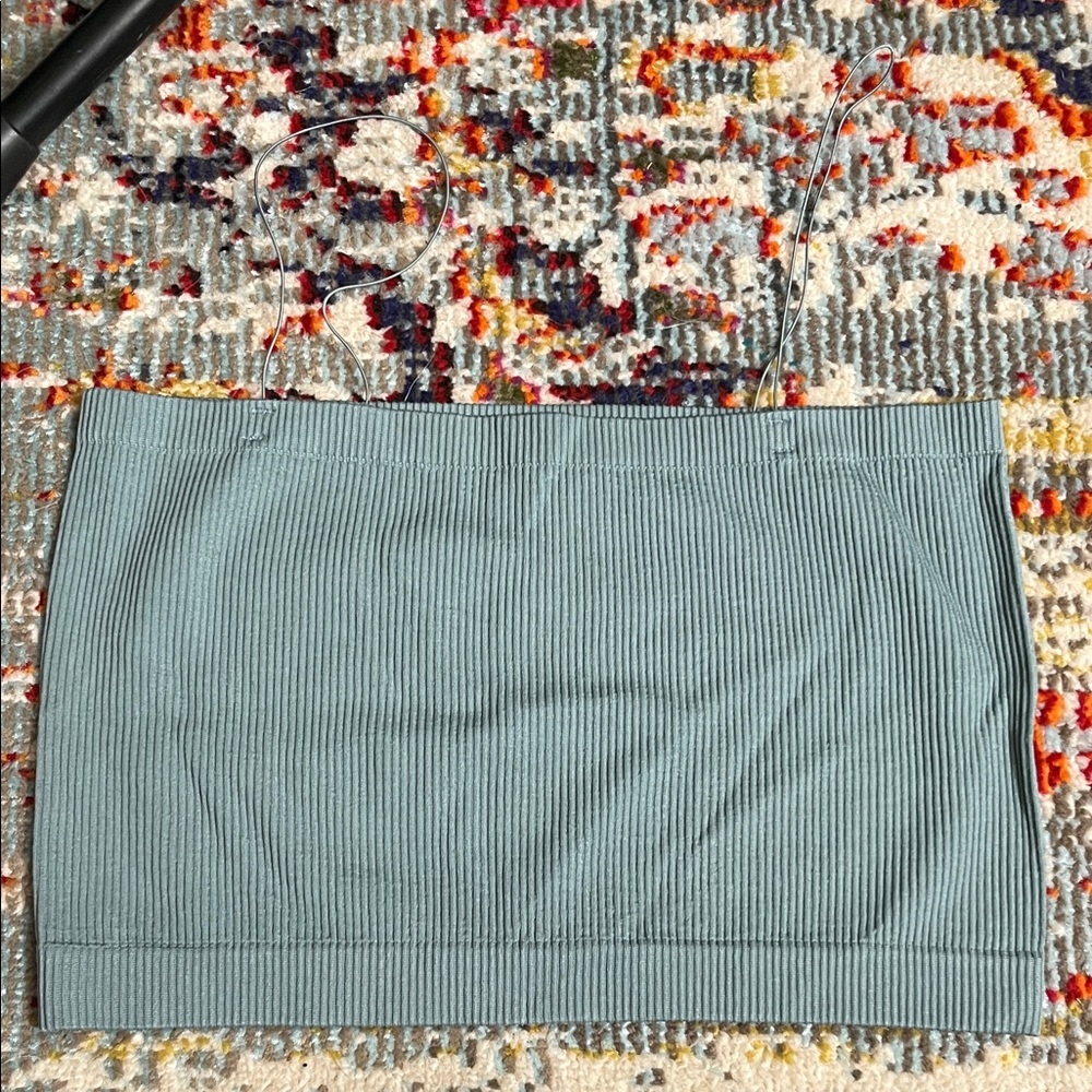 Mono B Blue Ribbed tube top with straps